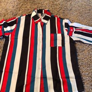 Women’s multi color striped button up.